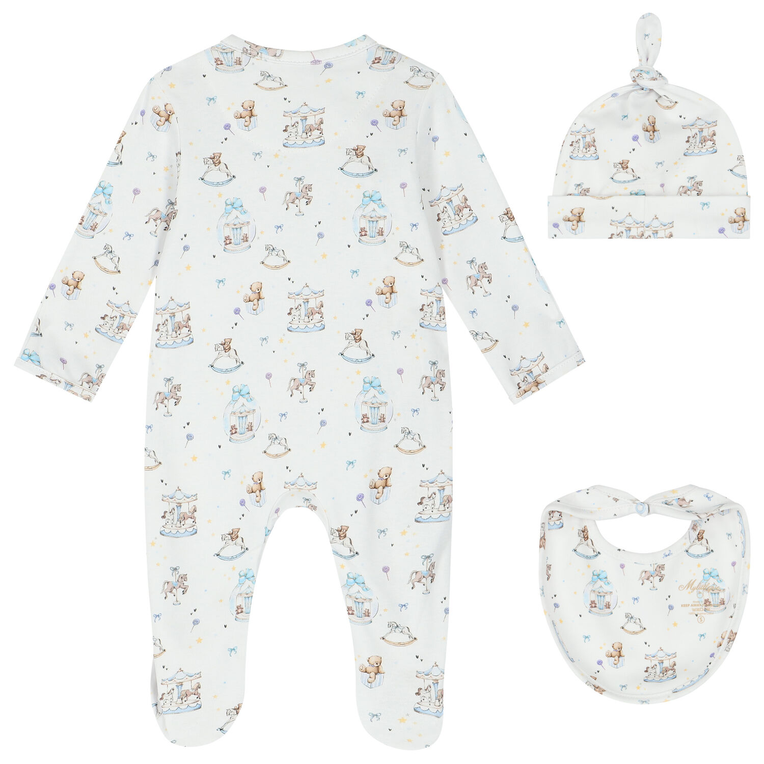 Baby Boys White & Blue Carousel Babygrow Set, 1, hi-res